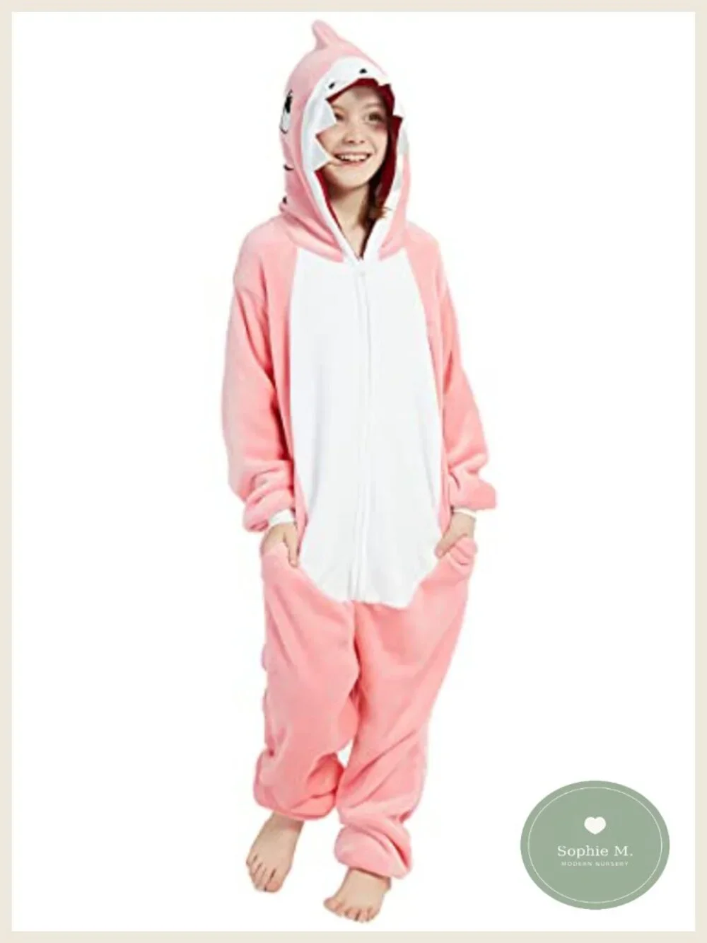 Kids Shark Onesie Costume Plush Fleece Zip Up Cosplay Pajamas